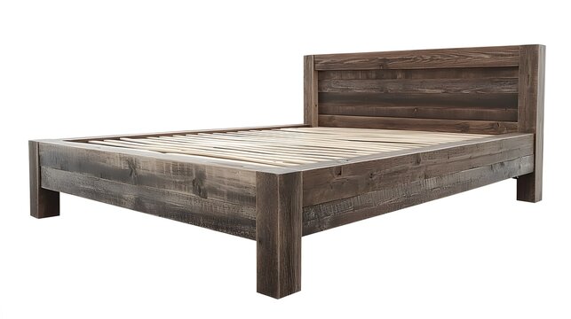 Rustic Bedroom: A solid wooden bed frame showcases a blend of rustic charm and robust craftsmanship, offering a welcoming focal point for any bedroom decor.