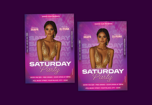 Saturday Party, Editable Flyer or Poster for Club and Upcoming Events.