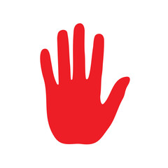 Obraz premium red hand silhouette isolated on white background. Hello, hi, peace, stop, ban, block sign. Do not touch symbol. prohibition sign. Vector illustration