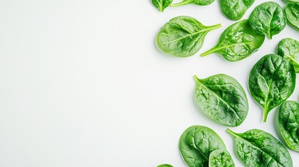 Obraz premium Fresh spinach leaves on a white background. 
