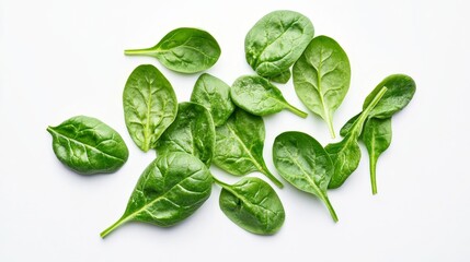 Obraz premium Fresh spinach leaves on a white background. 