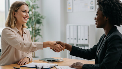 business people shaking hands having a partnership deal
at the office