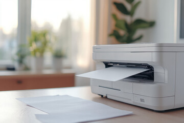 Modern printer printing documents in home office setting