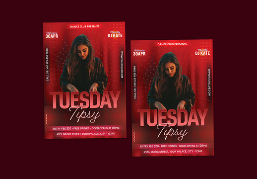 Tipsy Tuesday, Editable Party Flyer or Posters for Disco, Club and Upcoming Night Events.
