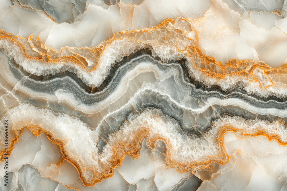 Aufkleber abstract image of onyx stone with swirling patterns of white, grey, and gold.