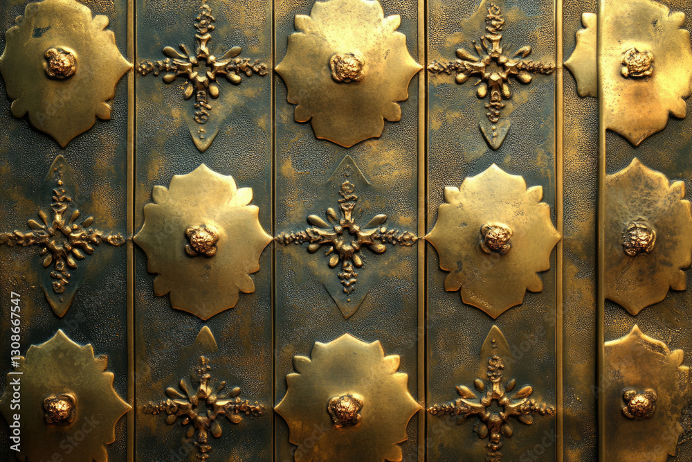 Poster intricate golden floral patterns on a dark metallic surface, creating a luxurious and ornate design.