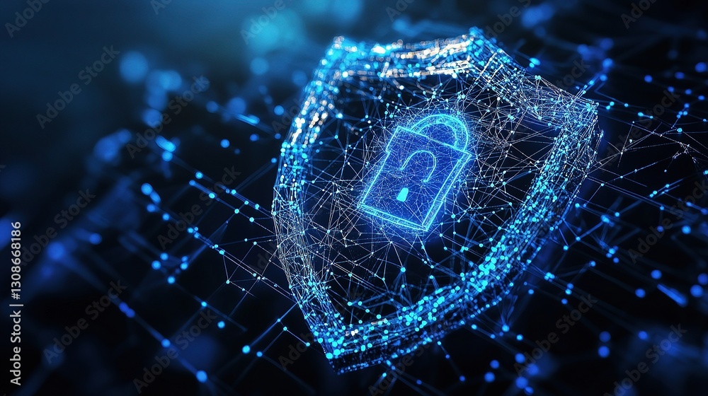Poster abstract concepts of cybersecurity with 3d polygons and lines