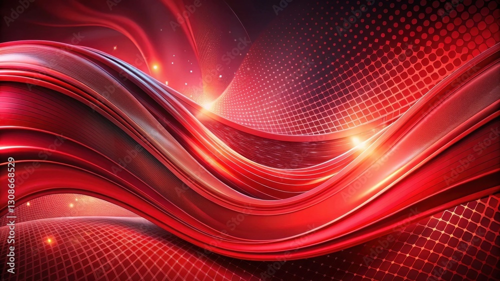 Wall mural vibrant red wave shapes swirling in a futuristic abstract background with geometric patterns, convey