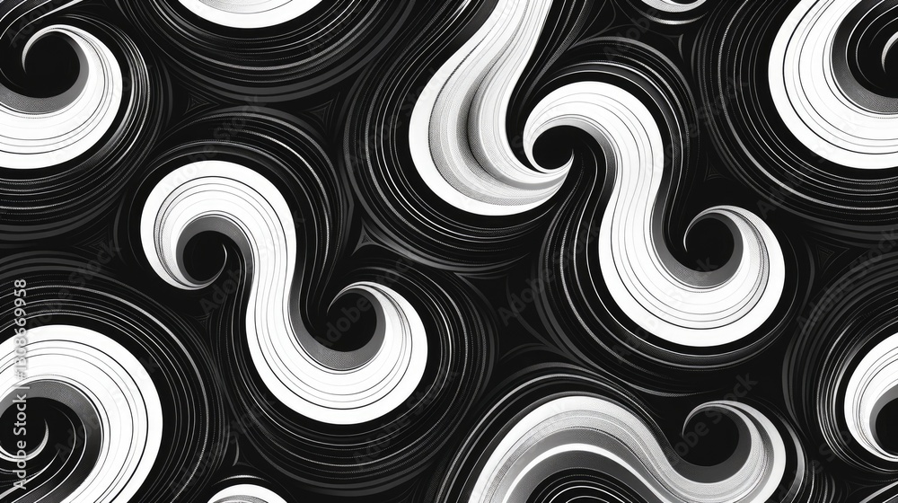 Poster monochromatic swirling abstract pattern with 3d element. abstract image of 3d rendering curve line w