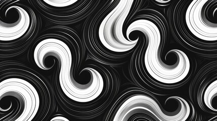 Monochromatic swirling abstract pattern with 3D element. Abstract image of 3D rendering curve line with white and black color in curving wave pattern. Digital art for modern and dynamic design. AIG51.
