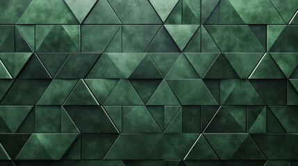 Fototapeta premium Abstract dark green triangular mosaic tile texture with a geometric fluted triangle pattern for modern backgrounds