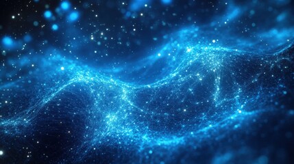 Fototapeta premium Abstract digital DNA strand glowing in blue tones with molecular bonds and neural connections.