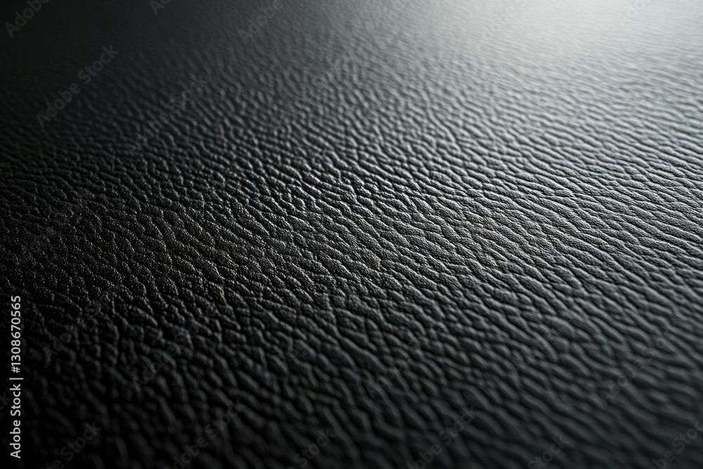 Poster close-up view of textured black leather surface, showcasing its fine grain and subtle light reflecti