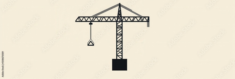 Poster minimalist construction logo featuring a tower crane lifting a block in modern and simple design wit