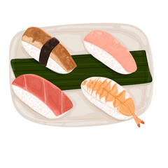 Sushi with plate food japanese illustration