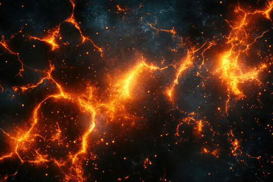 Fototapeta Fiery, cracked texture resembling a cosmic nebula or volcanic landscape.