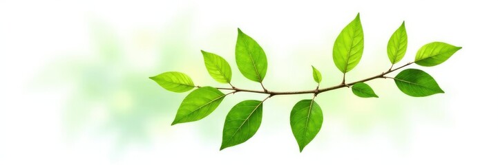 Fototapeta premium Single branch with leaves isolated on white background, foliage, green