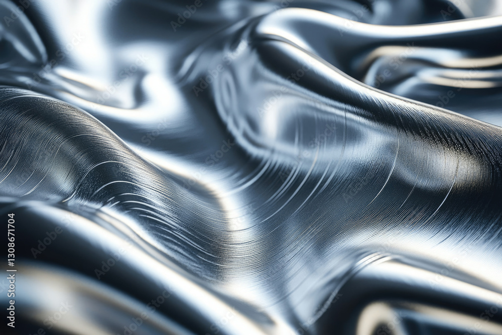 Poster Abstract image of flowing, brushed metallic surface with soft curves and highlights.