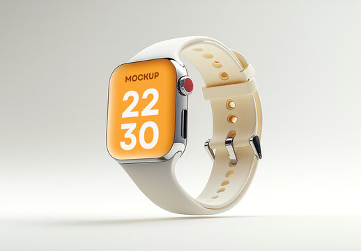 Smartwatch Mockup with Realistic Display, Modern Wearable Electronic Screen Device PSD, High-Quality Editable Watch S Design Template for UI/UX Showcase