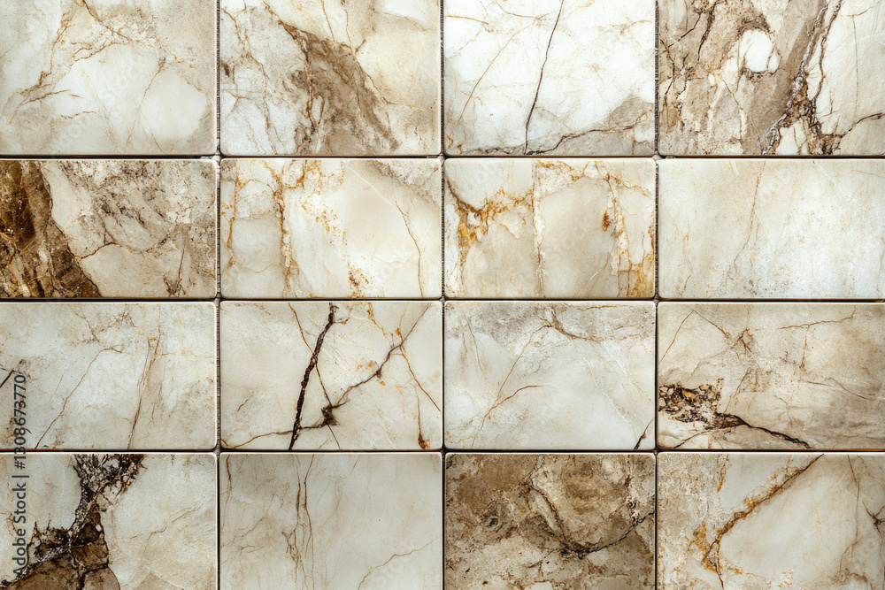 Poster Beige marble-effect tiles arranged in a grid pattern, showcasing natural veining and texture.