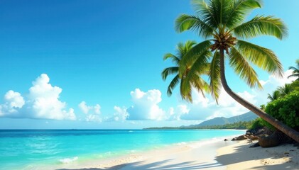 Tall coconut palms sway gently in the Hawaiian breeze above a calm ocean , image, calm, landscape