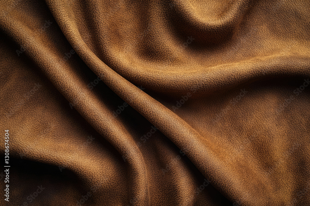 Poster luxurious brown fabric with soft, draping folds, showcasing rich texture and subtle light variations
