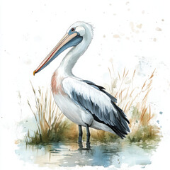 Fototapeta premium Illustration of pelican in water looks graceful