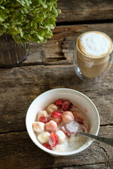 lazy dumplings with cream and strawberry
