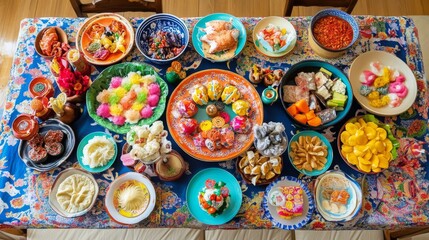 Fototapeta premium February 24th, 2025, in Russia: Items for a Korean baby's first birthday (asyandi) party and related rituals. 