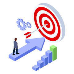 Business target success plan and goals with businessman isometric. with png file.
