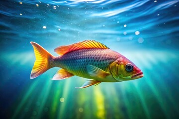 Naklejka premium Minimalist Fish Swimming Photography: Underwater Elegance, Simple Aquatic Life, Single Fish, Clean Background