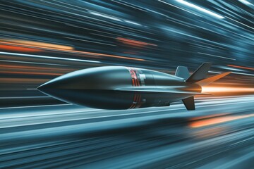 Obraz premium Bullet shaped drone in high speed delivery operation using AI technology Generative AI