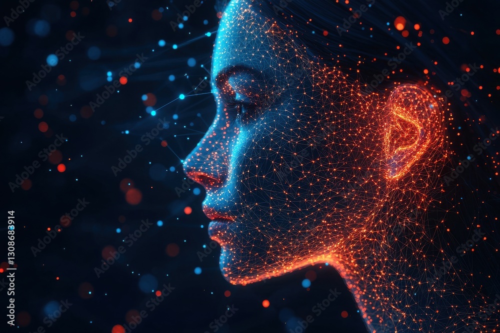 Wall mural digital abstract representation of biometric face recognition technology concept