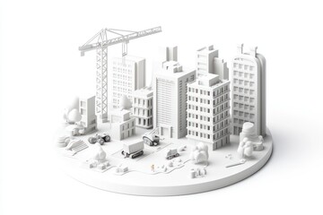 3D line icon showcasing a construction site for advancing urban development and city planning.