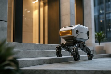 Compact four legged robotic courier navigating urban stairs Generative AI