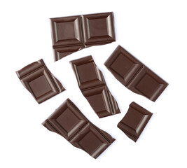 Chocolate bar pieces isolated on white background with clipping path
