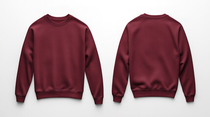A maroon crewneck sweatshirt is displayed from the front and back and used as a mockup design template