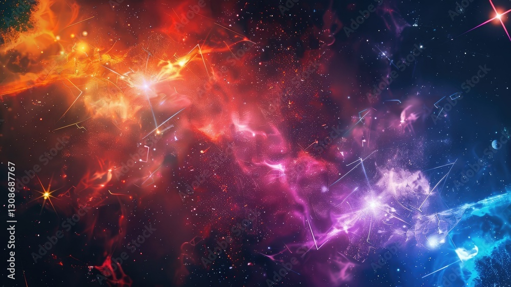 Wall mural abstract of digital shape or line and technological cyber style particle design connect in surreal e
