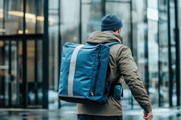 Courier walking towards a business district delivery location in the city Generative AI