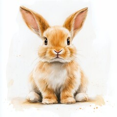 Fototapeta premium Adorable Light Brown Bunny Rabbit Watercolor Painting