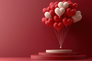 Heart Balloons and Roses on a Red Podium in Elegant Setting