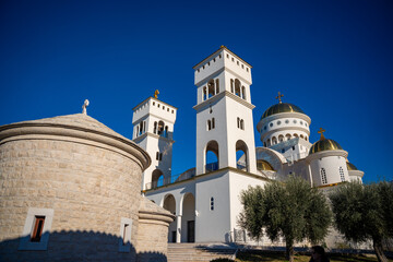 Orthodox Cathedral Church of St. Jovan Vladimir in white and gold colors in Bar, Montenegro. 