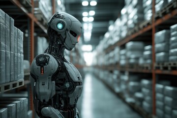 Fototapeta premium Cutting edge robotic system operates within advanced warehouse environment Generative AI
