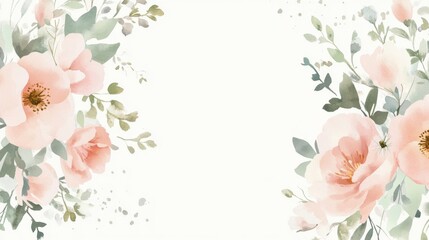 Exquisite Illustration Design of Greeting Card with Soft Pastel Watercolor Flowers