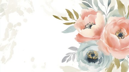 Exquisite Illustration Design of Greeting Card with Soft Pastel Watercolor Flowers