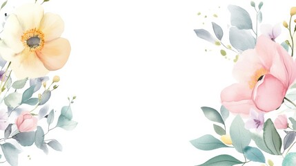 Exquisite Illustration Design of Greeting Card with Soft Pastel Watercolor Flowers