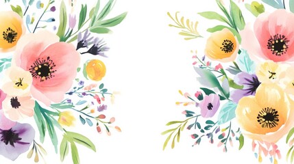 Exquisite Illustration Design of Greeting Card with Soft Pastel Watercolor Flowers