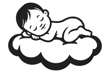 Peaceful Baby Sleeping on a Cloud Vector Illustration for Nursery Decor