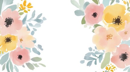 Exquisite Illustration Design of Greeting Card with Soft Pastel Watercolor Flowers