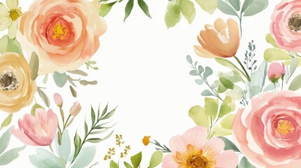 Exquisite Illustration Design of Greeting Card with Soft Pastel Watercolor Flowers